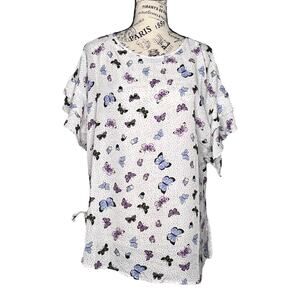 Como Black (M) Ruffle Hem Tie Side Open Upper Back Butterfly Top Blouse